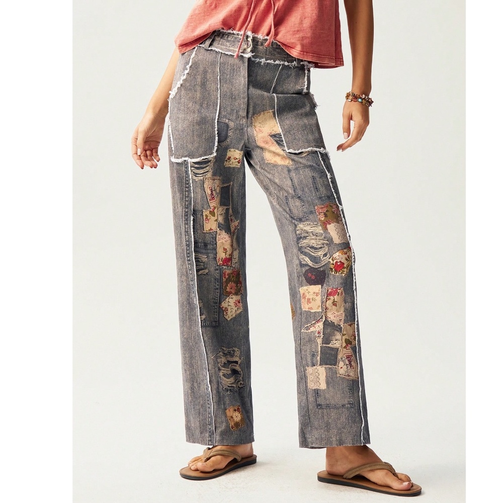 BellanBlue Gray Patchwork Straight Leg Jeans - image 2